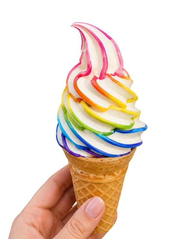 Rainbow flavor burst soft serve cone